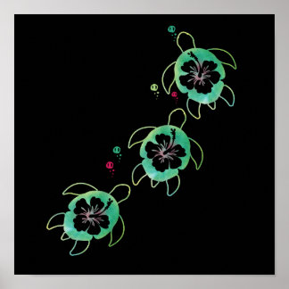 Artistiek Zee Schildpad Hibiscus Bloem Stijlvol Sc Poster