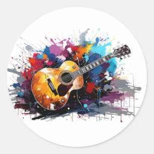 Artistieke Abstract Gitaar Muziek Liefhebber Kunst Ronde Sticker