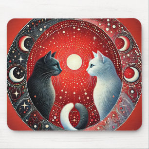 Artistieke afbeelding van Yin en Yang katten Muismat