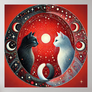 Artistieke afbeelding van Yin en Yang katten Poster