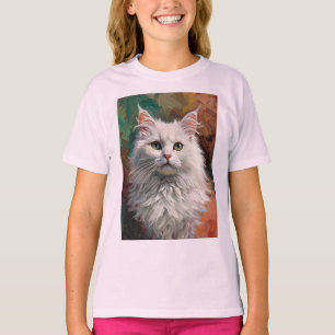 Artistieke Angora Cat Portret Levendige Olieverf T-shirt
