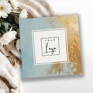 Artistieke Aqua Blue Gold Oil Paint Texture Logo Vierkante Visitekaartje