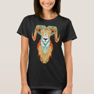 Artistieke Big Horn Sheep Ram Head 80s Vibe Sketch T-shirt