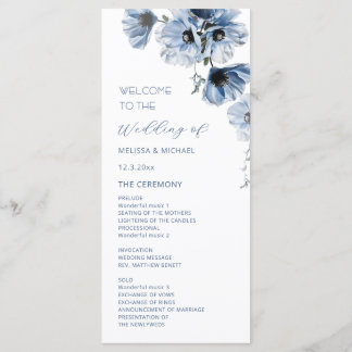 Artistieke Blauwe Bloemen Bruiloft Programma