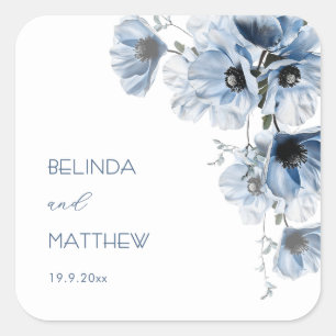 Artistieke Blauwe Bloemen Trouwen Vierkante Sticker