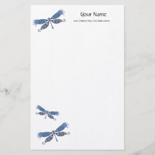 Artistieke blauwe dragonfly Linen Stationery Briefpapier