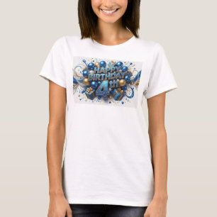 Artistieke Blauwe GELUKKIGE VERJAARDAG 4DE Aangepa T-shirt