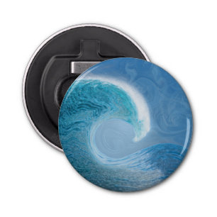 Artistieke blauwe golf button flesopener