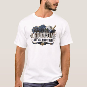 Artistieke Blauwe HIER VOOR GOEDE TIJD NIET LANG M T-shirt