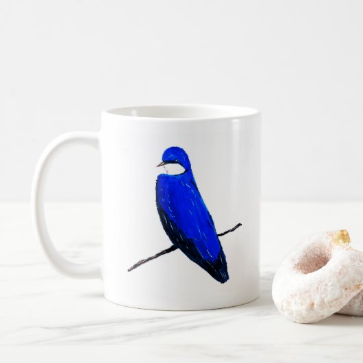Artistieke Blauwe Vogelboom Zwaluw Koffiemok (Met donut)