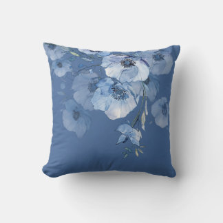 Artistieke blauwe waterverf bloemen kussen