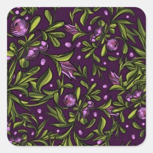 Artistieke bloemmotief: paarse bloemen vierkante sticker