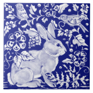 Artistieke Blue Bunny Rabbit Animal Delft Dedham Tegeltje