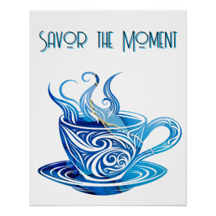 Artistieke Blue Coffee Cup met wervelende patronen Perfect Poster
