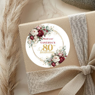 Artistieke Blush Burgundy 80ste Verjaardag Sticker