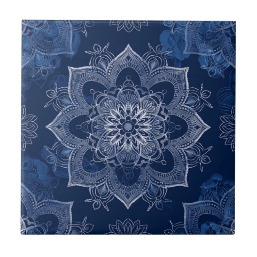 Artistieke Boho Navy Blue Mandala Tegeltje (Voorkant)