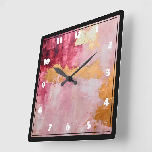 Artistieke borstel streken goud en roze vierkante klok (Hoek)