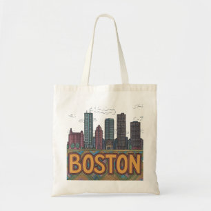 Artistieke Boston Silhouette Handgetekende Schets Tote Bag
