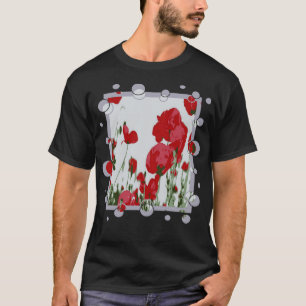Artistieke botanische rode papaver met leuke rand t-shirt