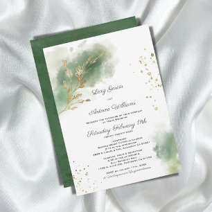 Artistieke Chic Moss Green Waterverf Gold Wedding Kaart