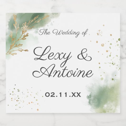 Artistieke Chic Moss Groen Goud Bruiloft Sparkling Wijnetiket (Enkel label)