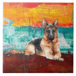Artistieke Duitse Herders Abstracte Schilderij Tegeltje