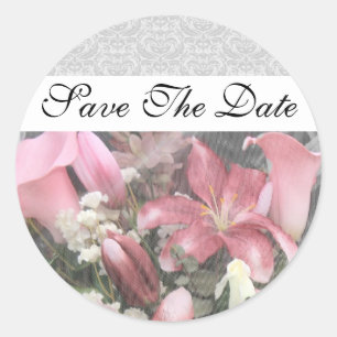Artistieke Floral Lily Damask bewaar de datum waar Ronde Sticker