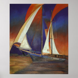 Artistieke Golf onder zeil in het Oranje en Paars Poster