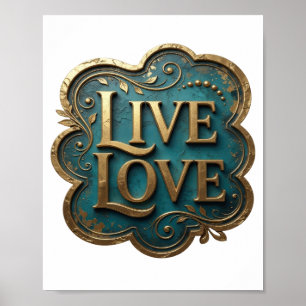 Artistieke Goud LIVE LOVE 3D Tekst Kunst Poster