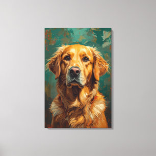 Artistieke Gouden Hond Portret Levendige Olieverf  Canvas Afdruk