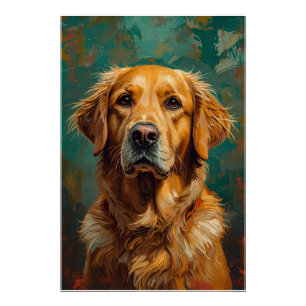 Artistieke Gouden Hond Portret Levendige Olieverf  Perfect Poster