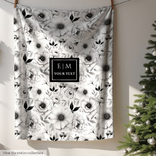 Artistieke grijze tinten bloemendeken met aangepas fleece deken