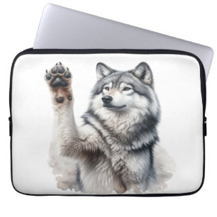 Artistieke Grijze Wolf in Aquarel Laptop Sleeve