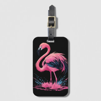 Artistieke grillige roze flamingo kleur splash bagagelabel