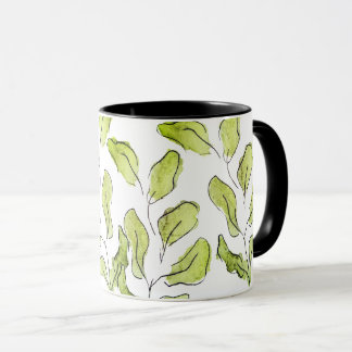Artistieke groene waterverf bladeren botanisch mok