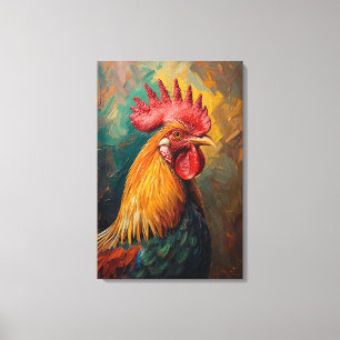 Artistieke Haan Portret Levendige olieverfschilder Canvas Afdruk