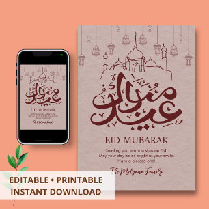 Artistieke hangende lantaarns Lijnkunst Eid Mubara Feestdagenkaart