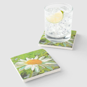 Artistieke heldere kleurrijke Witte Garden Daisies Stenen Onderzetter