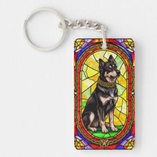 Artistieke hond glas-in-lood portret sleutelhanger
