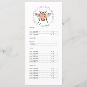 Artistieke honingbijproducten Floral prijslijst Menu