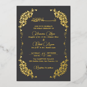 Artistieke houtskool goud bloem paisley moslim Wed Folie Uitnodiging