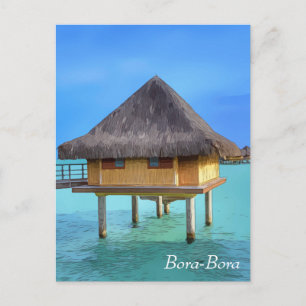 Artistieke illustratie van Bora-Bora-bungalow Briefkaart