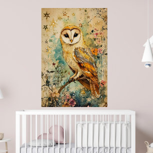 Artistieke illustratie van een kerkuil, poster