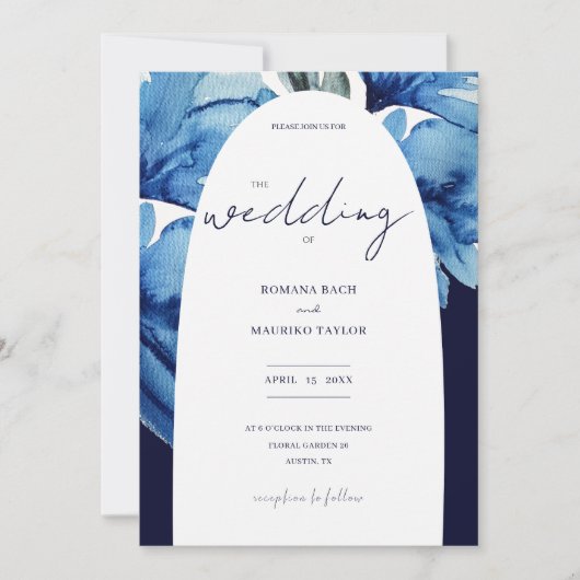 Artistieke Indigo Blauwe Bloemen Waterverf Kaart (Voorkant)