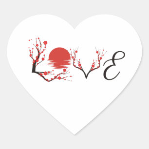 Artistieke Japanse Sakura Liefde Hart Sticker