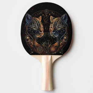 Artistieke katachtige cirkel tweeling katten tafeltennisbatje