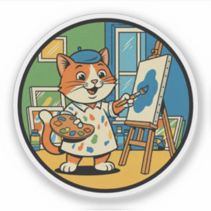 Artistieke Katten Schilder - Creatieve Feline Kuns Sticker