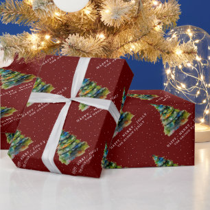 Artistieke Kerstboom Aquarel Vrolijk Feestelijke R Cadeaupapier