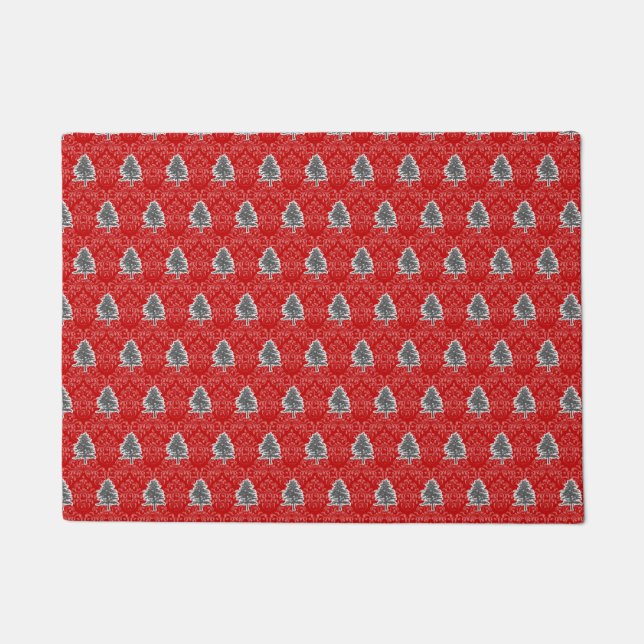 Artistieke kerstboom Pattern Grey Red Holiday Deurmat (Voorkant)