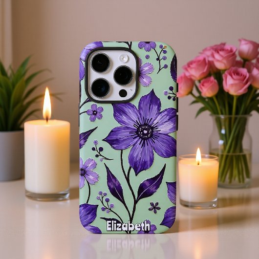 Artistieke Kosmos Bloemen op Blauw Case-Mate iPhone Case